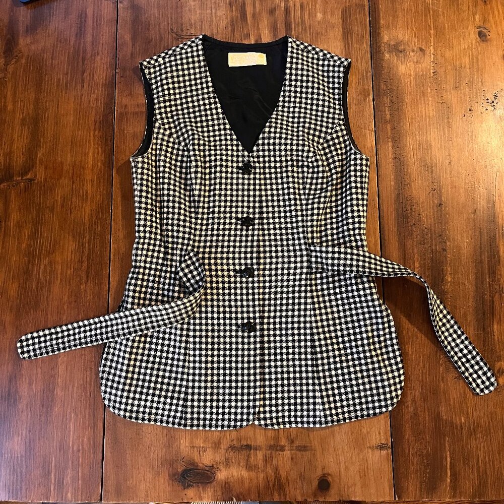 Vintage Pendleton Tied Vest | 100% Wool | Black & White Checkered | Size S